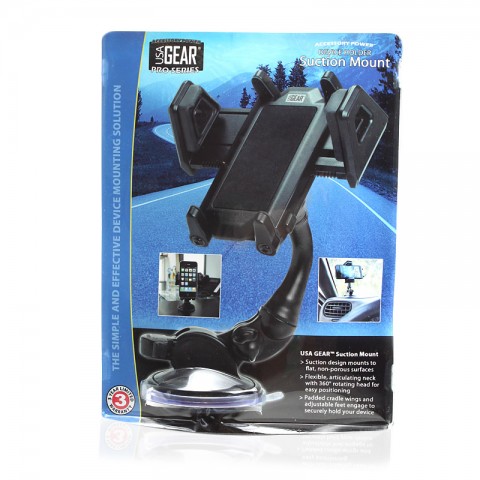 In-Car Windshield Dashboard Suction Mount Holder Phone Cradle w/ Suction Lock - Black