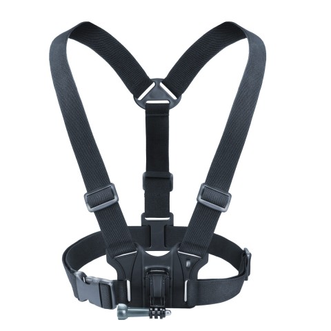 USA Gear Action Camera Chest Harness with Elastic Stretch-Fit Straps and J Hook - Black
