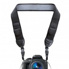 Adjustable Camera Strap w/ Cushioned Neoprene & Storage Pockets - Black