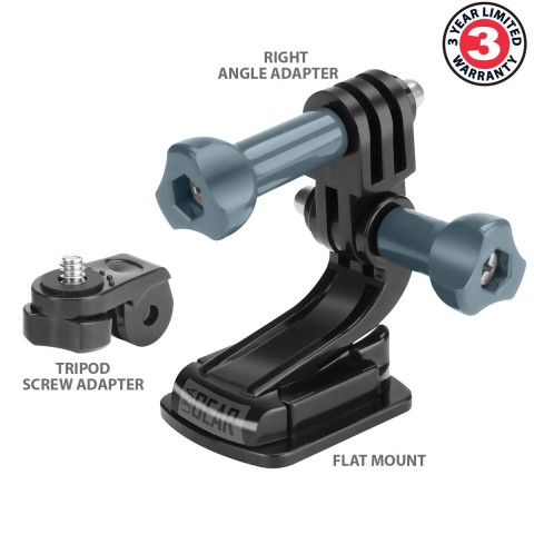 USA Gear Flat Adhesive Mount with J Hook, Tripod Screw and Right Angle Adapter - Black