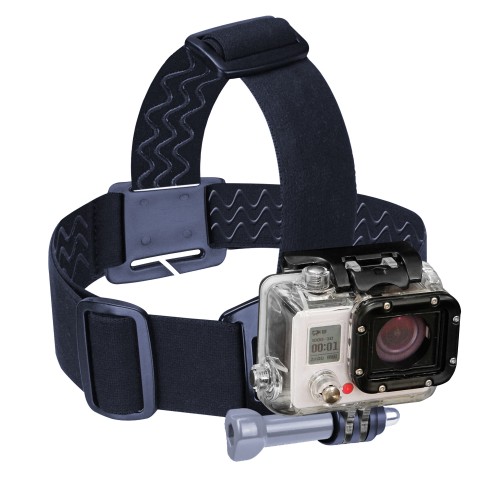 Action Camera Head Strap with Elastic Stretch-Fit Band with J Hook - Black