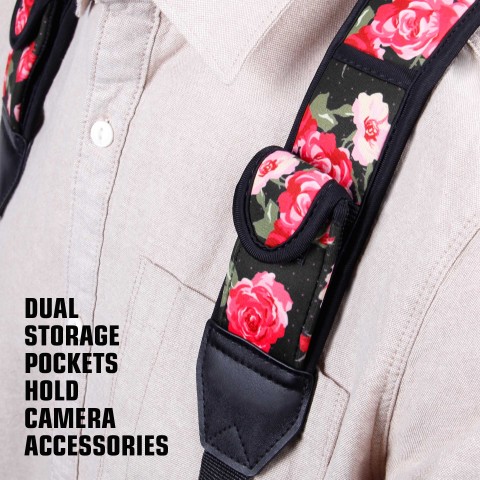 Universally Compatible Digital Camera Harness with Key Ring Attachment - Floral