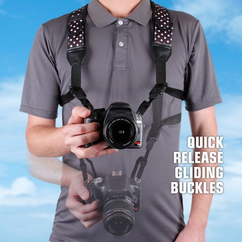 Universally Compatible Digital Camera Harness with Key Ring Attachment - Polka Dot