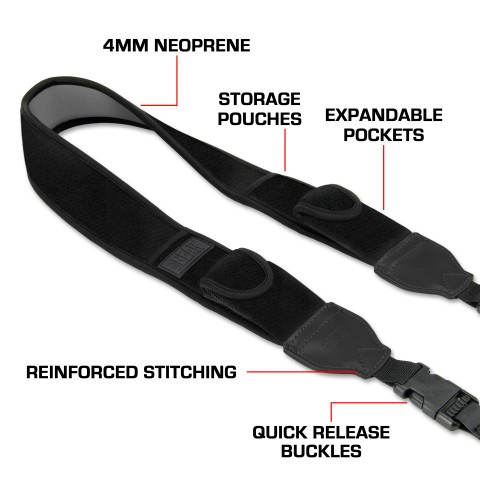 Adjustable Camera Strap w/ Cushioned Neoprene & Storage Pockets - Black