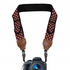 Adjustable Camera Strap w/ Cushioned Neoprene & Storage Pockets - Polka Dot Maroon