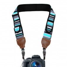 Adjustable Camera Strap w/ Cushioned Neoprene & Storage Pockets - Stripe Blue