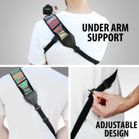 Adjustable Neoprene Digital Camera Strap with Safety Strap - Southwest
