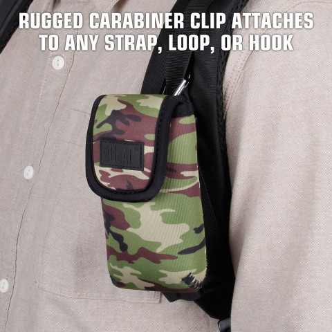 USA GEAR FlexARMOR D50  Portable Pocket Radio Case with Carabiner Carrying Clip, Belt Loop - Camo Green