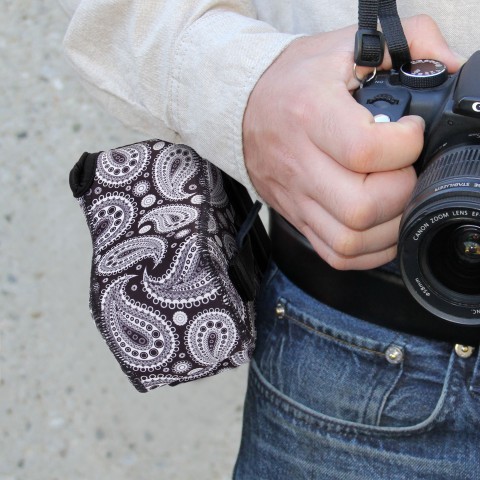 DSLR Camera Sleeve Case with Accessory Storage & Strap Openings - Black Paisley