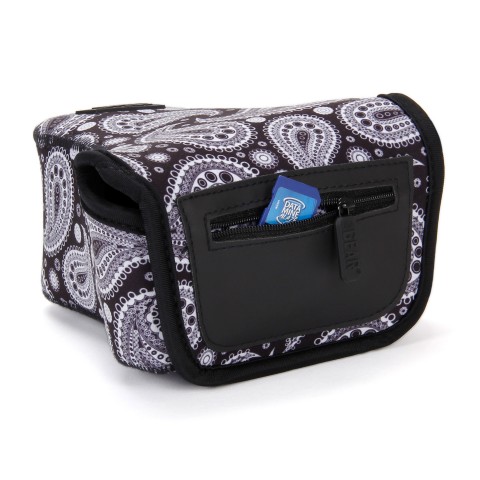 DSLR Camera Sleeve Case with Accessory Storage & Strap Openings - Black Paisley