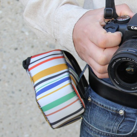 DSLR Camera Sleeve Case with Accessory Storage & Strap Openings - Striped