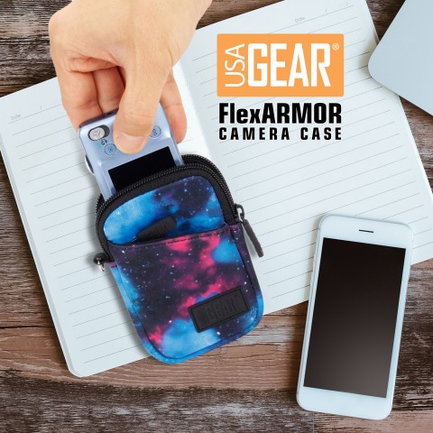 USA GEAR FlexARMOR Camera Case with Wrist Strap, Accessory Pocket, & Belt Loop - Galaxy