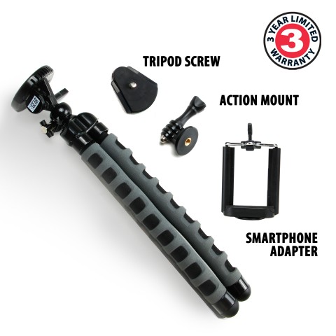 Flexible Action Cam Tripod with Quick-Release Plate & Ball Head for GoPro & More - Gray