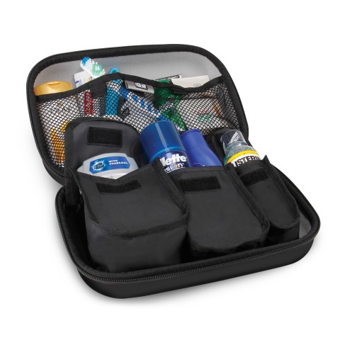 Toiletry Organizer with Customizable Storage Pockets & Protective Hard Shell - Black