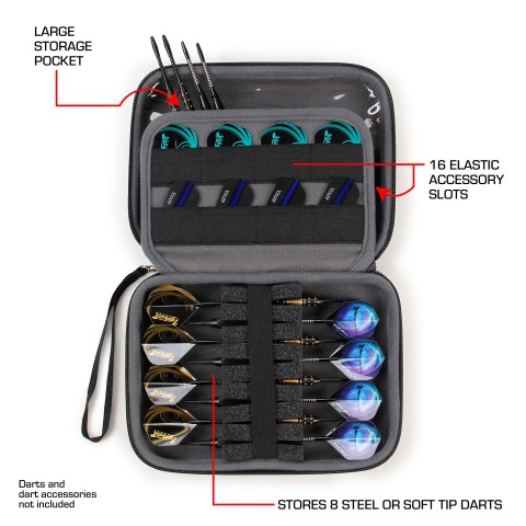 USA GEAR Hard Shell Dart Case - Dart Holder for 8 Darts and Accessories - Black
