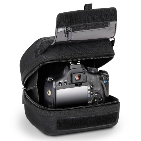 Quick Access DSLR Hard Shell Camera Case w/ Accessory Storage & Padded Interior - Black