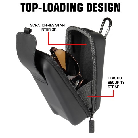 USA GEAR Hard Shell Glasses Case - Rugged Hard Case with Belt Loop - Black - Black