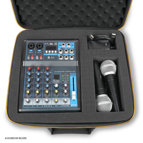 USA GEAR Hard Shell Mixer Case Compatible with Pyle Mixer, Microphones, and More - Black