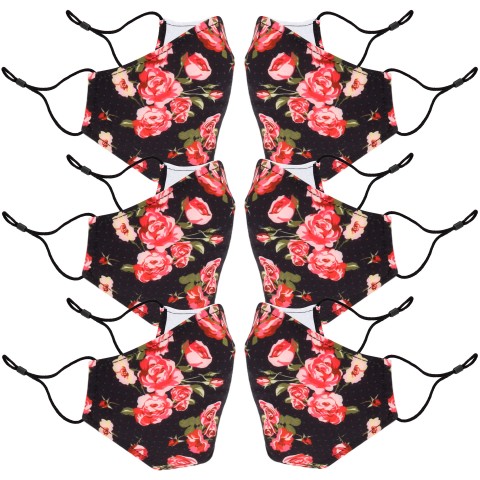 USA GEAR Reusable Fashion Cloth Face Mask (Floral) 6 Pack - Adult Size - Floral