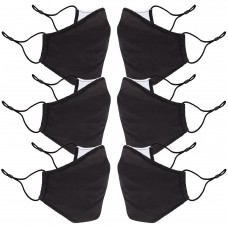 USA GEAR Reusable Fashion Cloth Face Mask (Black) 6 Pack - Adult Size - Black