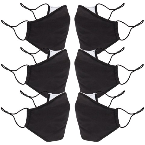 USA GEAR Reusable Fashion Cloth Face Mask (Black) 6 Pack - Adult Size - Black
