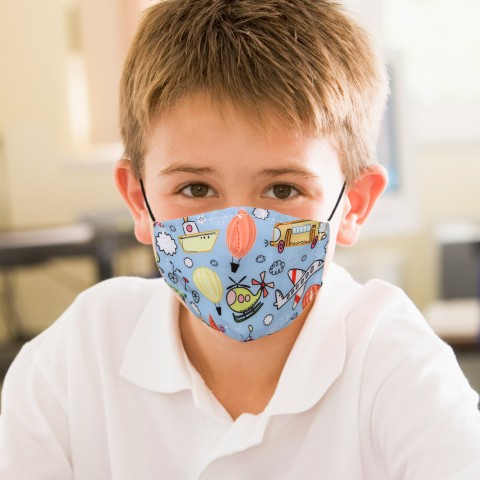 USA GEAR Reusable Fashion Cloth Face Mask (Blue Vehicles) 6 Pack - Kids Size - Kids - Blue Vehicles