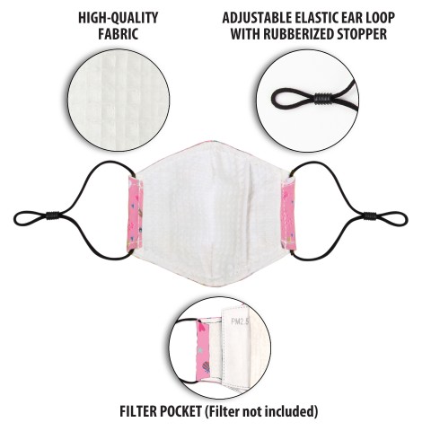 USA GEAR Reusable Fashion Cloth Face Mask (Pink Unicorns) 6 Pack - Kids Size - Kids - Pink Unicorns