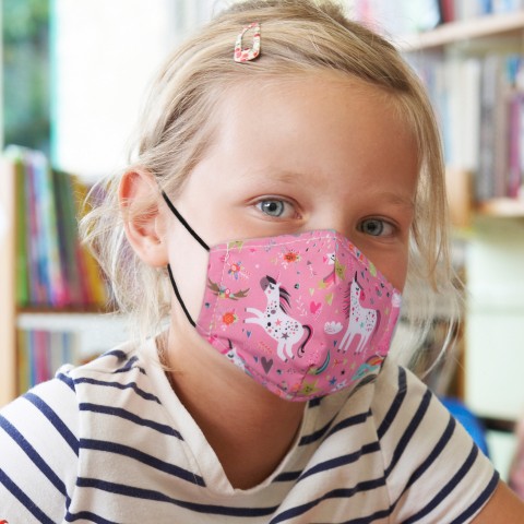USA GEAR Reusable Fashion Cloth Face Mask (Pink Unicorns) 6 Pack - Kids Size - Kids - Pink Unicorns