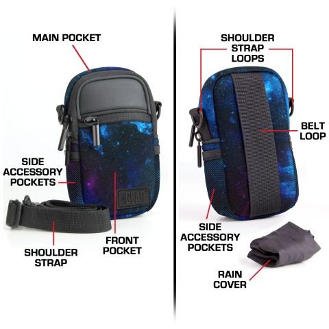 Compact Camera Bag with Waterproof Rain Cover , Belt Loop & Shoulder Strap Sling - Galaxy