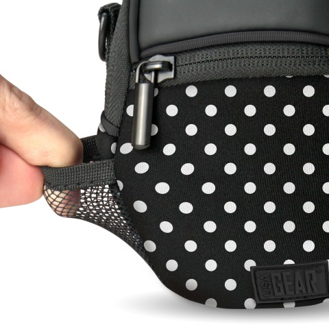Compact Camera Bag with Waterproof Rain Cover , Belt Loop & Shoulder Strap Sling - Polka Dot
