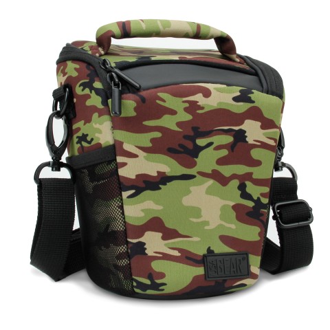 Portable DSLR Camera Case Bag with Top Loading accessibility and Shoulder Sling - Camo Green