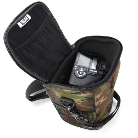 Portable DSLR Camera Case Bag with Top Loading accessibility and Shoulder Sling - Camo Green