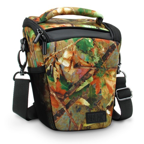 Portable DSLR Camera Case Bag with Top Loading accessibility and Shoulder Sling - Camo Woods