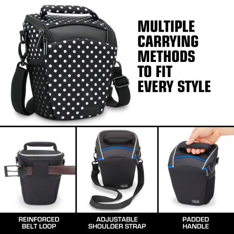Portable DSLR Camera Case Bag with Top Loading accessibility - Polka Dot