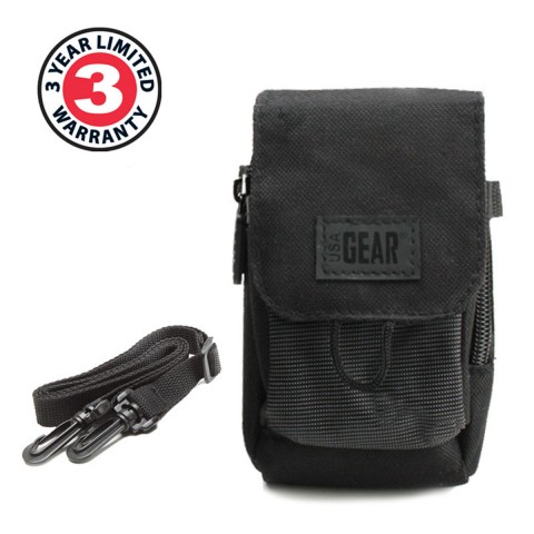 USA GEAR Binocular Case - Small Binocular Travel Carrying Case Bag - Black