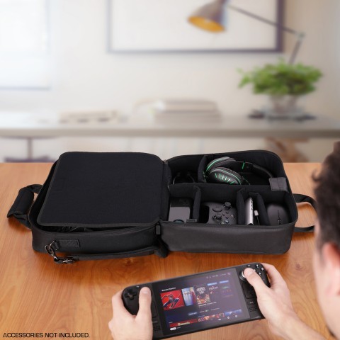 USA GEAR Carrying Case Compatible with Steam Deck, Steam Deck Charger & More - Black
