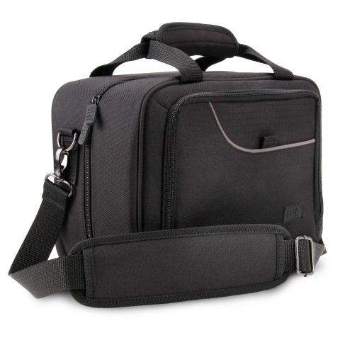 Portable Electronics Bag with Custom Storage , Shoulder Strap & Padded Interior - Black