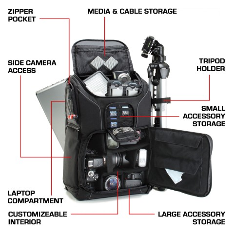 USA GEAR Digital SLR Camera Backpack with Laptop Compartment - Black