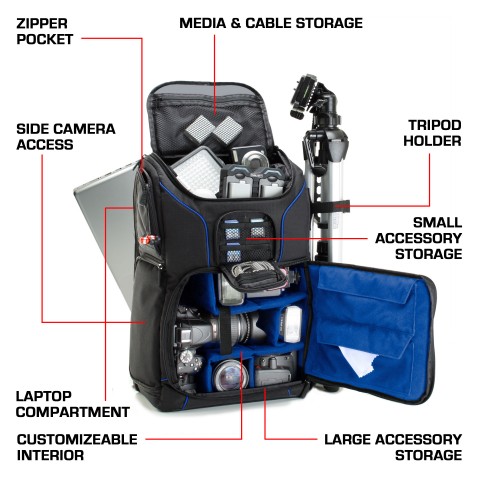 USA GEAR Digital SLR Camera Backpack with Laptop Compartment - Blue