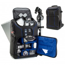Digital SLR Camera Backpack with Laptop Compartment , Rain Cover , Lens Storage - Blue
