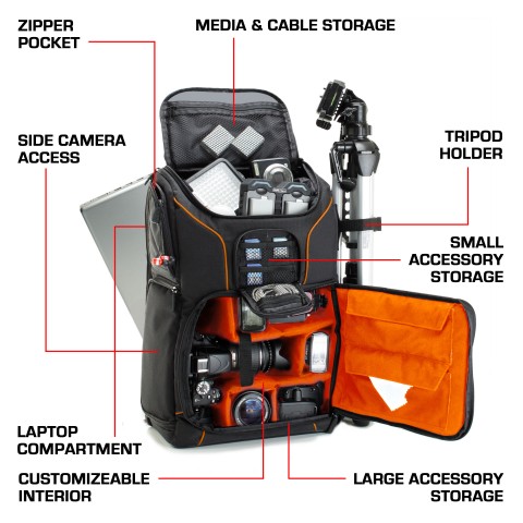 Digital SLR Camera Backpack with Laptop Compartment , Rain Cover , Lens Storage - Orange