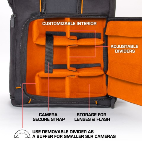 Digital SLR Camera Backpack with Laptop Compartment , Rain Cover , Lens Storage - Orange