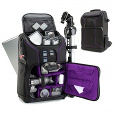 USA Gear Digital SLR Camera Backpack with Laptop Compartment , Rain Cover , Lens Storage - Purple