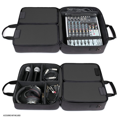 USA GEAR Audio Mixer Case with Customizable Interior & Water Resistant Exterior - Black