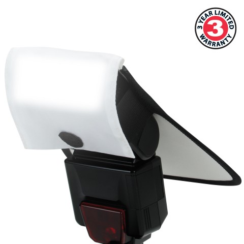 Double Sided Flash Bounce Diffuser with Elastic Strap and White/Silver Reflector - Black