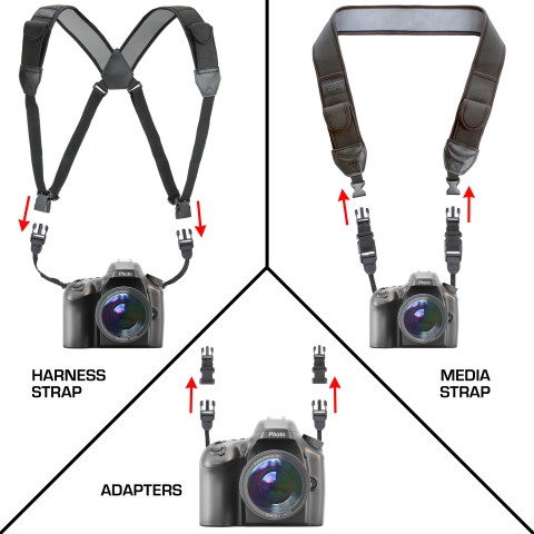 Harness Strap to Camera Strap Adapter - Large Male to Small Female (Set of Two) - Black