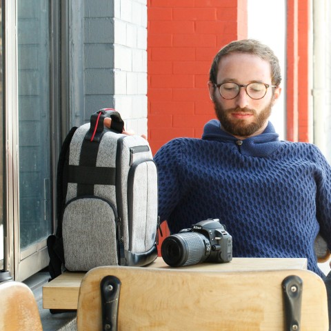 Camera Backpack w/ Customizable Accessory Dividers and Weather Resistant Bottom - Grey