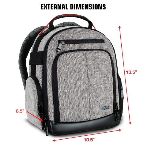 Camera Backpack w/ Customizable Accessory Dividers and Weather Resistant Bottom - Grey