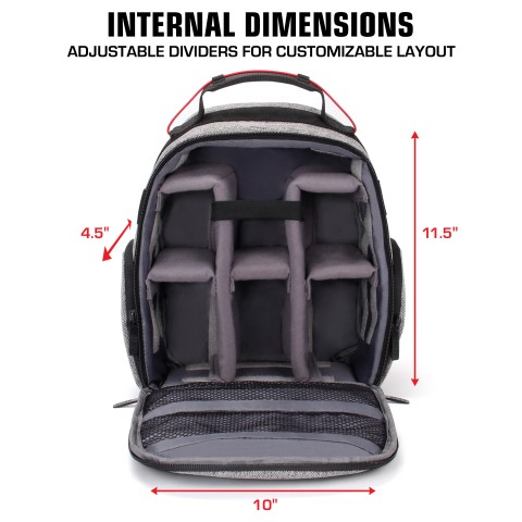 USA Gear Drone Backpack Travel Bag with Customizable Interior - Grey