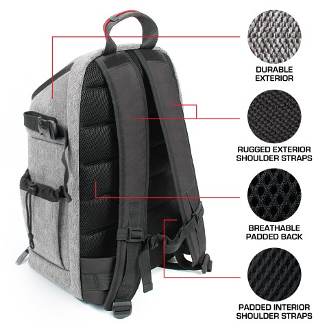 DSLR/SLR Camera Backpack with Laptop Compartment , Rain Cover & Lens Storage - Gray